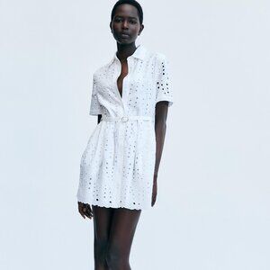ZARA ZW COLLECTION White Embroidered Eyelet Mini Dress